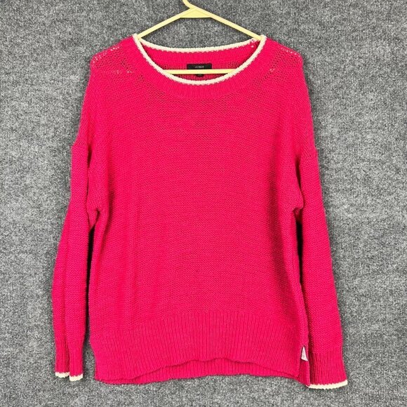NWT J.Crew Long Sleeves Sweater‎ hot Pink Open Knit Lightweight Sweater M - Picture 1 of 8
